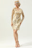 Załaduj obraz do przeglądarki galerii, Morela Krótka Sukienka Lata 20 Wielki Gatsby z Cekinami