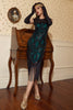 Załaduj obraz do przeglądarki galerii, Czarny Zielony Cekinowe Sukienka Lata 20 Z Frędzlami