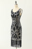 Załaduj obraz do przeglądarki galerii, Scoop Neck Czarny Srebrny 1920 Sukienka