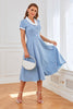 Załaduj obraz do przeglądarki galerii, Niebieska sukienka swingowa z lat 50-tych z kieszeniami