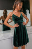 Załaduj obraz do przeglądarki galerii, Spaghetti Paski Dark Green Velvet Krótka sukienka imprezowa