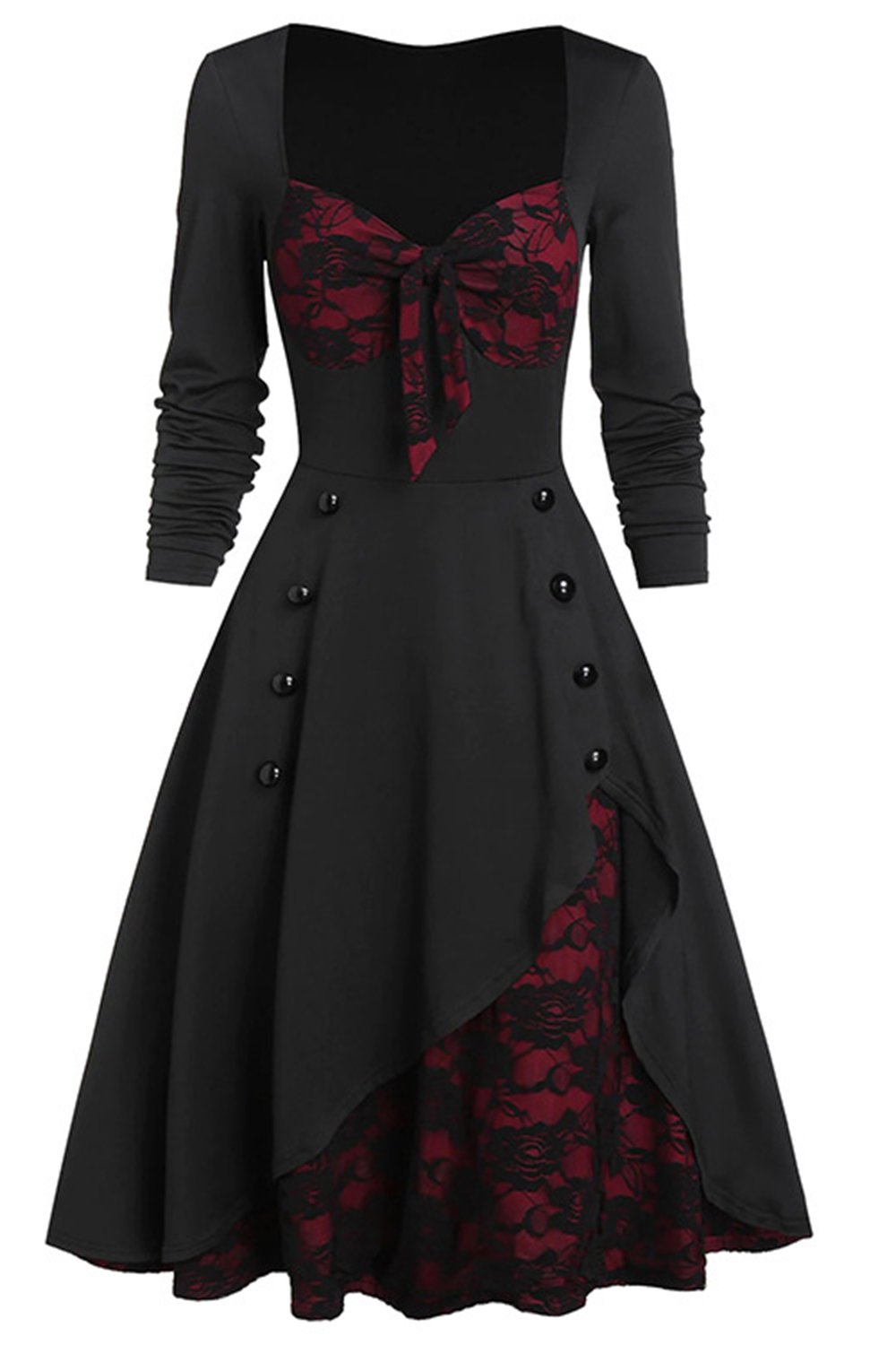 Czarno-bordowa sukienka Halloween w stylu vintage