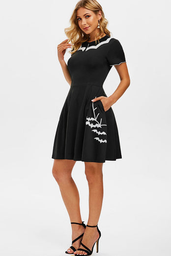 Sukienka na Halloween z czarnym nadrukiem nietoperza