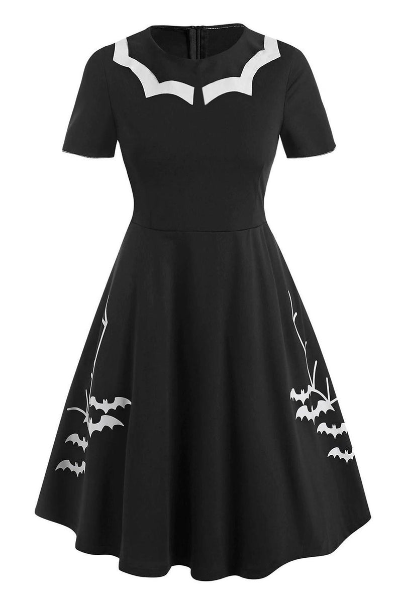 Załaduj obraz do przeglądarki galerii, Sukienka na Halloween z czarnym nadrukiem nietoperza