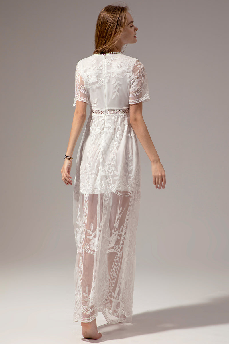 Załaduj obraz do przeglądarki galerii, Biała Sukienki Letnie Boho Maxi z Koronki