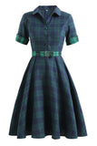 Zielony Vintage Sukienki Lata 50 w Kratkę
