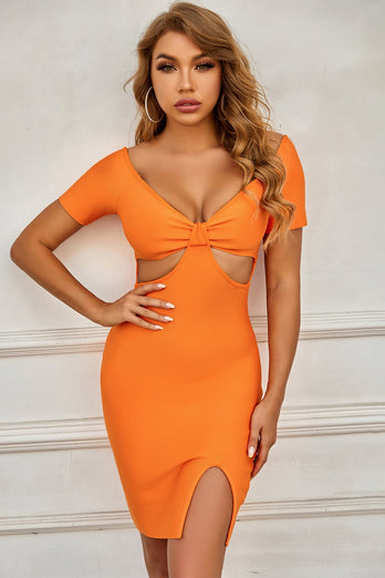 Seksowna sukienka v neck Orange Homecoming