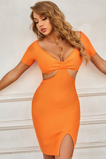 Seksowna sukienka v neck Orange Homecoming