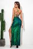 Załaduj obraz do przeglądarki galerii, Zielona Cekinowa Sukienka Na Studniówkę Długa Z Rozcięciem