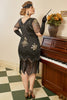 Załaduj obraz do przeglądarki galerii, Czarne Złote Cekiny Gatsby Sukienki Lata 20 Dla Puszystych