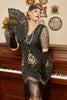 Załaduj obraz do przeglądarki galerii, Czarne Złote Cekiny Gatsby Sukienki Lata 20 Dla Puszystych