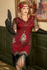 Załaduj obraz do przeglądarki galerii, Czerwona Sukienki Lata 20 Dla Puszystych z Frędzlami