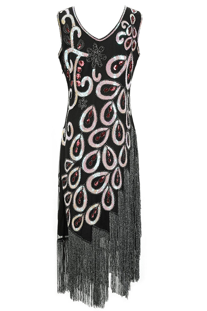 Załaduj obraz do przeglądarki galerii, Bordowa Sukienki Lata 20 z Cekinami