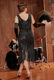 Czarny dekolt w serek Fringe Sequins Gatsby 1920s Flapper Dress