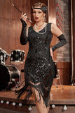 Czarny dekolt w serek Fringe Sequins Gatsby 1920s Flapper Dress