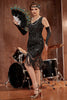 Załaduj obraz do przeglądarki galerii, Czarny dekolt w serek Fringe Sequins Gatsby 1920s Flapper Dress
