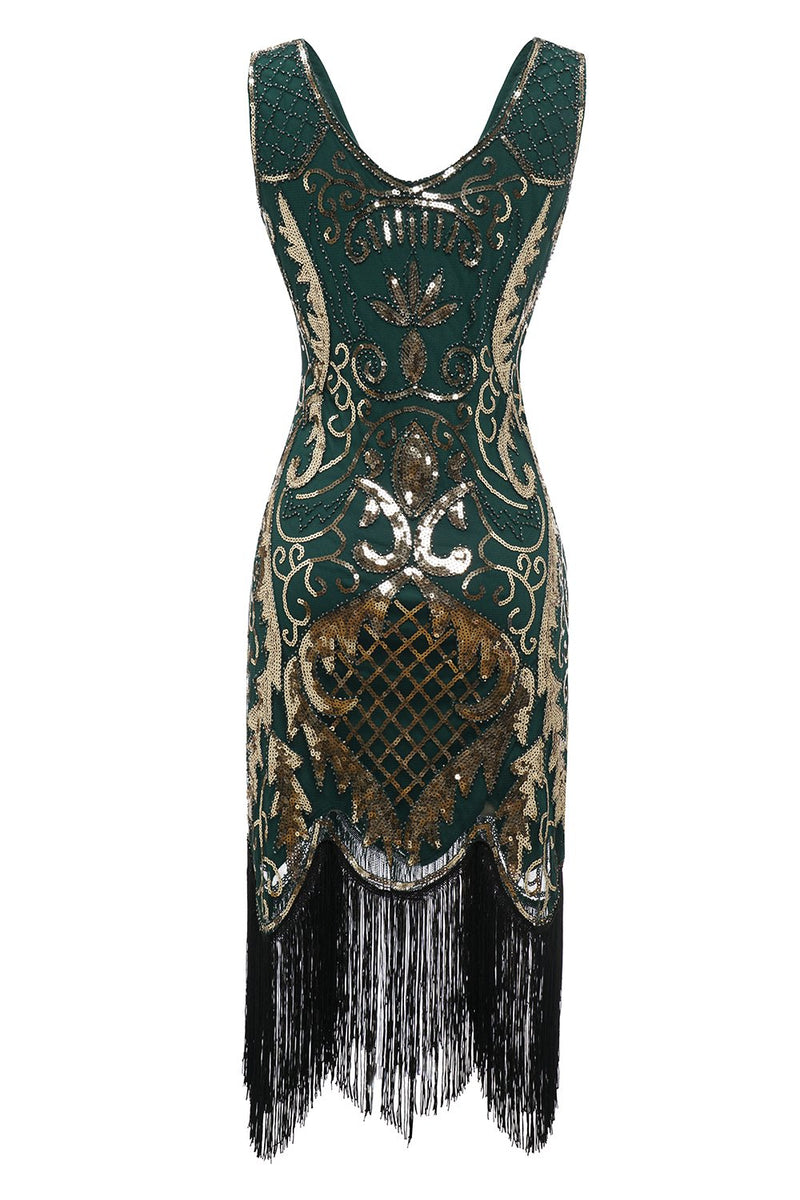 Załaduj obraz do przeglądarki galerii, Czarna sukienka Lata 20 z dekoltem w serek