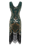 Czarny dekolt w serek Fringe Sequins Gatsby 1920s Flapper Dress