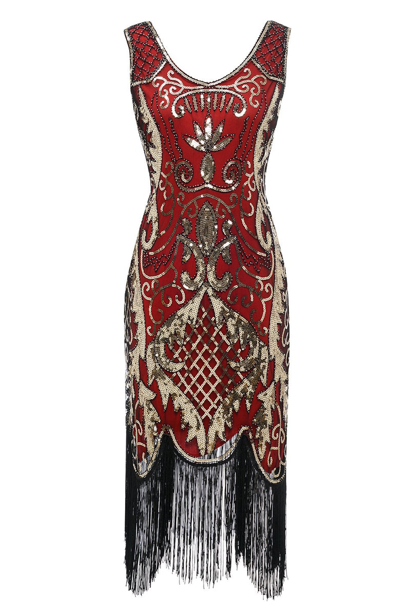 Załaduj obraz do przeglądarki galerii, Czarna sukienka Lata 20 z dekoltem w serek