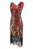 Czarny dekolt w serek Fringe Sequins Gatsby 1920s Flapper Dress