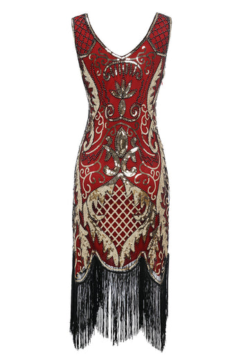 Czarny dekolt w serek Fringe Sequins Gatsby 1920s Flapper Dress