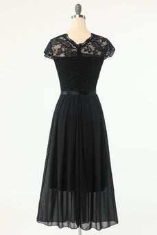 Klasyczna czarna sukienka imprezowa A Line z koronką
