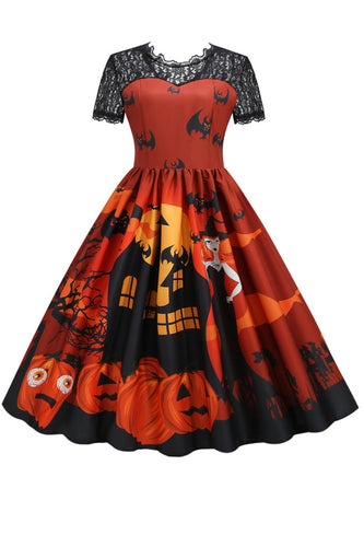 Pomarańczowa sukienka Halloween Vintage z koronką
