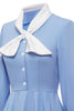 Załaduj obraz do przeglądarki galerii, Niebieska sukienka na guziki Vintage z kokardką