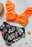 Plus Size Orange Kwiatowe Bikini