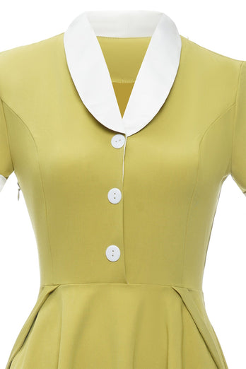 Żółta Sukienka Vintage z Krótkim Rękawem