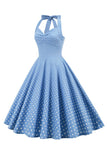 Retro Polka Dots Halter Open Back Sukienka