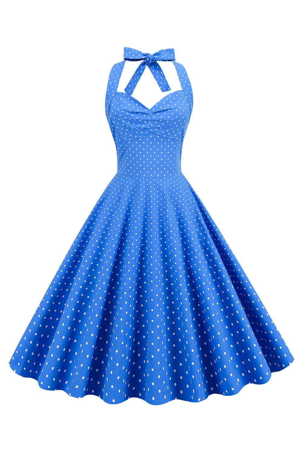 Niebieska Sukienka Pin Up Lata 50 w Groszki