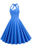 Załaduj obraz do przeglądarki galerii, Niebieska Sukienka Pin Up Lata 50 w Groszki