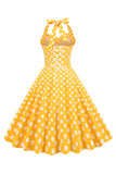 Niebieska Sukienka Pin Up Lata 50 w Groszki