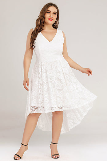 Biała Koronkowa suknia asymetryczna Plus Size