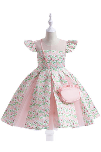 Sukienka dla dziewczynki z różowym kwiatem z nadrukiem