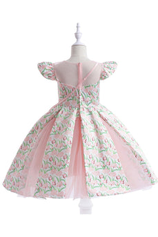 Sukienka dla dziewczynki z różowym kwiatem z nadrukiem