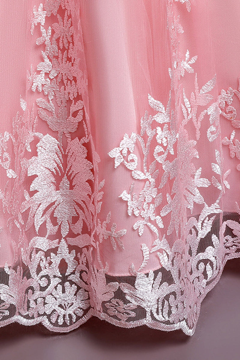 Załaduj obraz do przeglądarki galerii, Różowa haftowana sukienka bez rękawów dla dziewczynki z kokardą