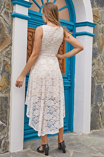 Biała i Szampan Asymetryczne Sukienka Koronkowa Na Wesele