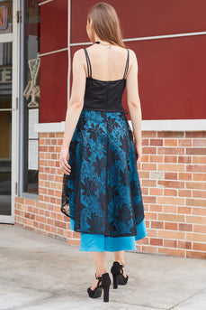 Niebieska Asymetryczne Sukienka Lata 50 z Koronki