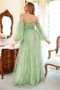 Plus Size Tiulowa Zielona Sukienka Na Studniówkę z Haftem