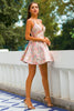 Załaduj obraz do przeglądarki galerii, Różowe spaghetti paski krótki homecoming strona sukienka