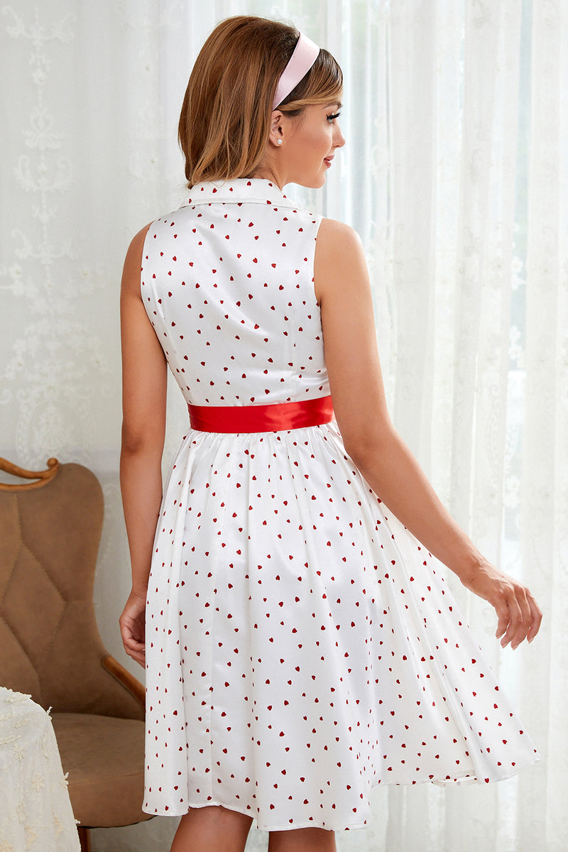 Załaduj obraz do przeglądarki galerii, Biała czerwona kropka vintage sukienka