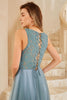 Załaduj obraz do przeglądarki galerii, Szaroniebieska tiulowa sukienka druhny z koronką