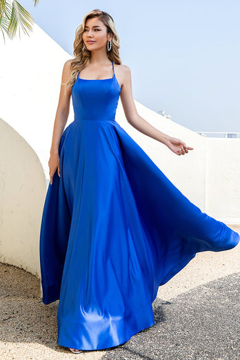 Królewska Niebieska Sukienka Na Studniówke Bez Pleców