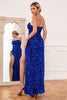 Załaduj obraz do przeglądarki galerii, Królewska Niebieska Sukienka Cekinowe na Studniówkę Bez Ramiączek
