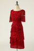 Załaduj obraz do przeglądarki galerii, Dwuczęściowe Czerwona Sukienki Na Wesele Dla Mamy z Koronki