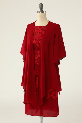 Dwuczęściowe Czerwona Sukienki Na Wesele Dla Mamy z Koronki