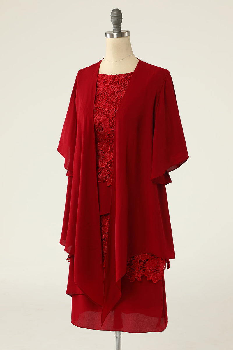 Załaduj obraz do przeglądarki galerii, Dwuczęściowe Czerwona Sukienki Na Wesele Dla Mamy z Koronki