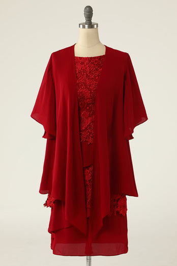 Dwuczęściowe Czerwona Sukienki Na Wesele Dla Mamy z Koronki